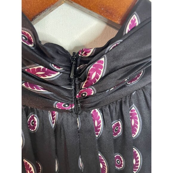 Vintage Sleeveless Silk Dress Black & Purple Paisley Print Halter Neck Size M - Picture 5 of 11